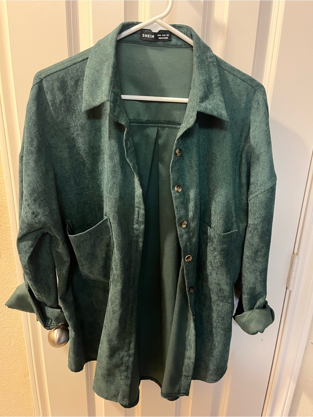 SHEIN Dark Green Suede-Look Button Front Shirt Jacket